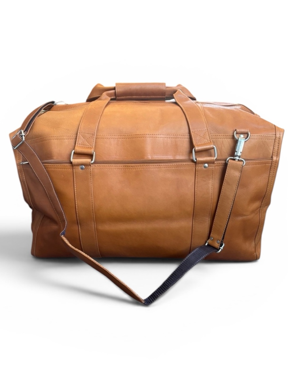 Piel Leather Extra Large Zip Pocket Duffle Bag Travel Bag Tan Made in Columbia